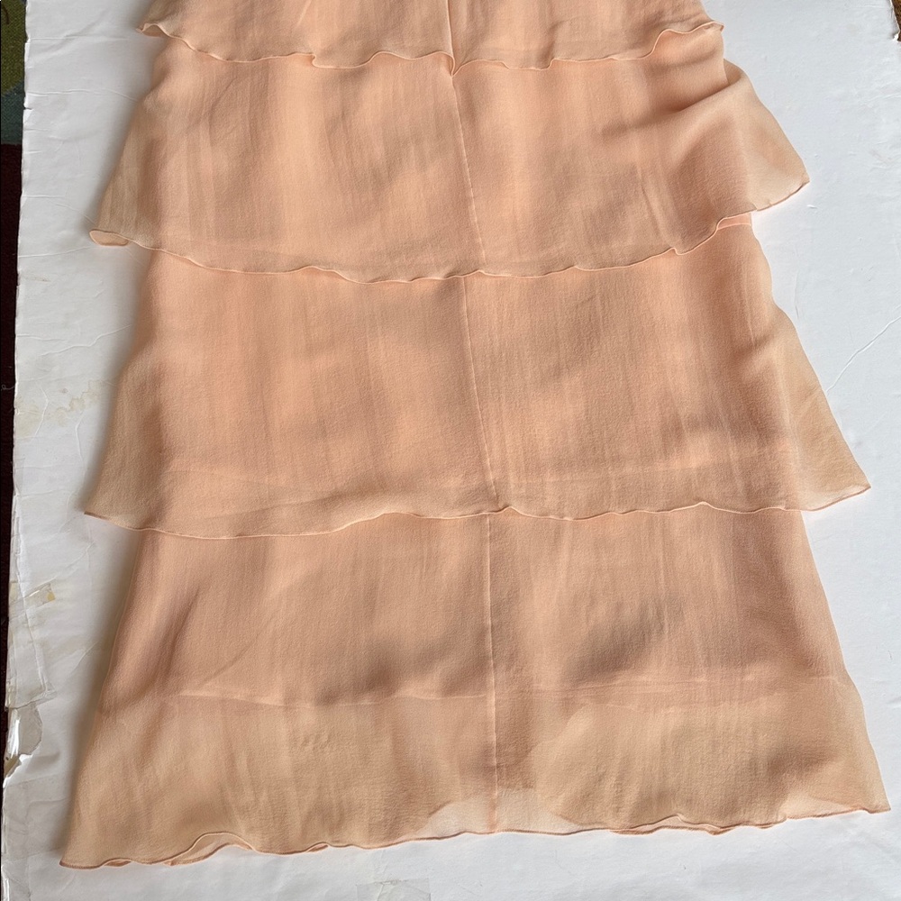 Y2K Vintage Daymor Couture Silk Halter Party Formal Beaded 8 Peach Pink Tiered M - Picture 9 of 17